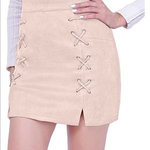 DIASHINY Womens Faux Suede Mini Skirt Above Knee Length Wrap A Line
